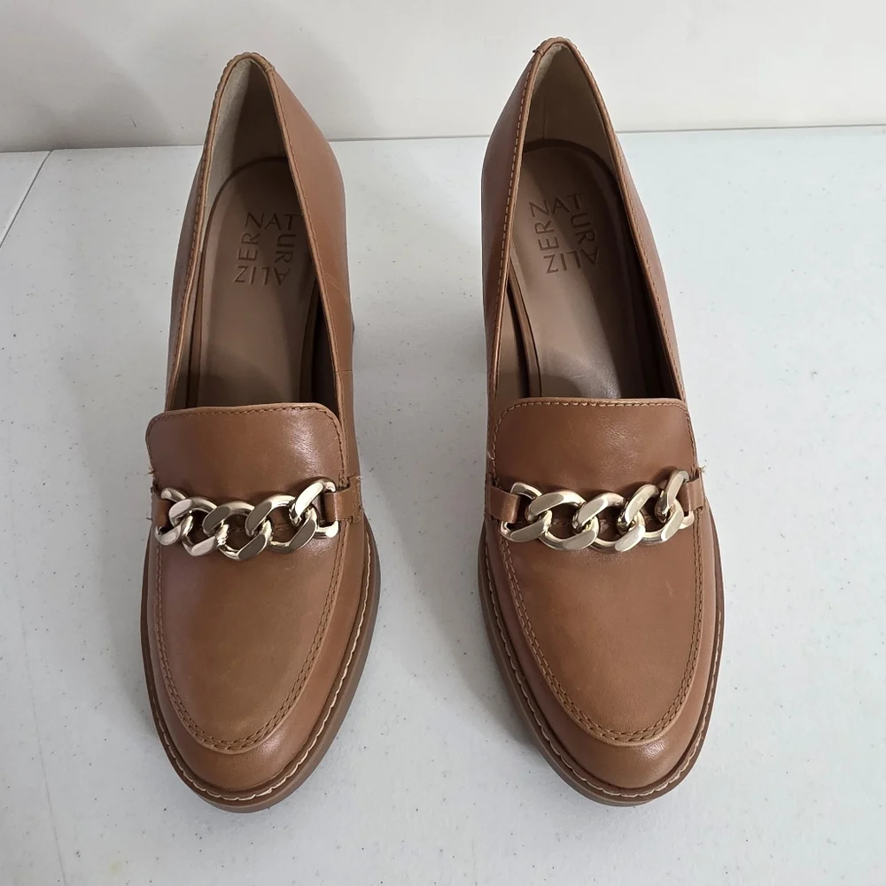 Naturalizer Callie-Moc Leather Loafers Size 8 High Heel Lug Sole Slip-on Shoes - Picture 2 of 16